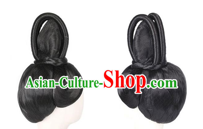 Handmade Chinese Ancient Empress Wig Sheath Traditional Ming Dynasty Queen Wigs Chignon Headpieces