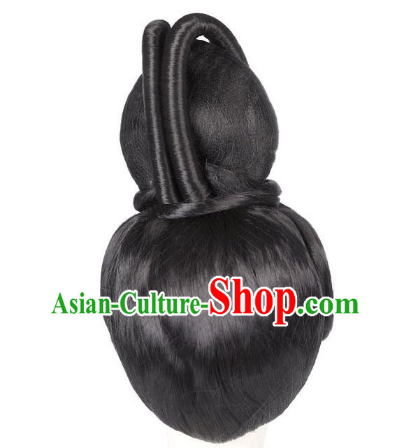 Handmade Chinese Ancient Empress Wig Sheath Traditional Ming Dynasty Queen Wigs Chignon Headpieces