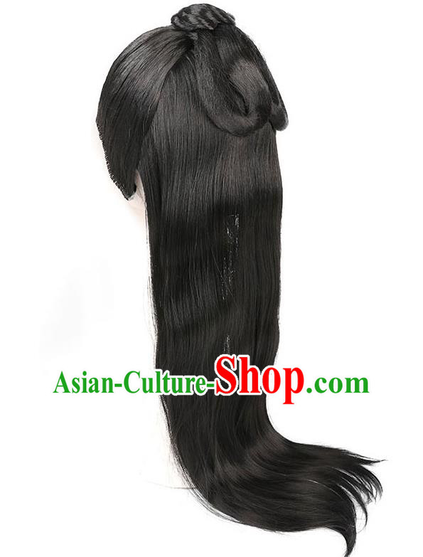 China Ancient Swordsman Wigs Traditional Tang Dynasty Noble Childe Wig Sheath for Men