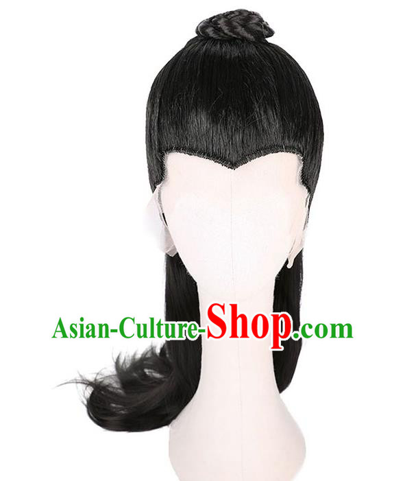 China Ancient Swordsman Wigs Traditional Tang Dynasty Noble Childe Wig Sheath for Men