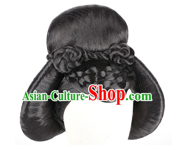 Handmade Chinese Ancient Court Maid Wig Sheath Traditional Tang Dynasty Beauty Wigs Chignon Headpiece