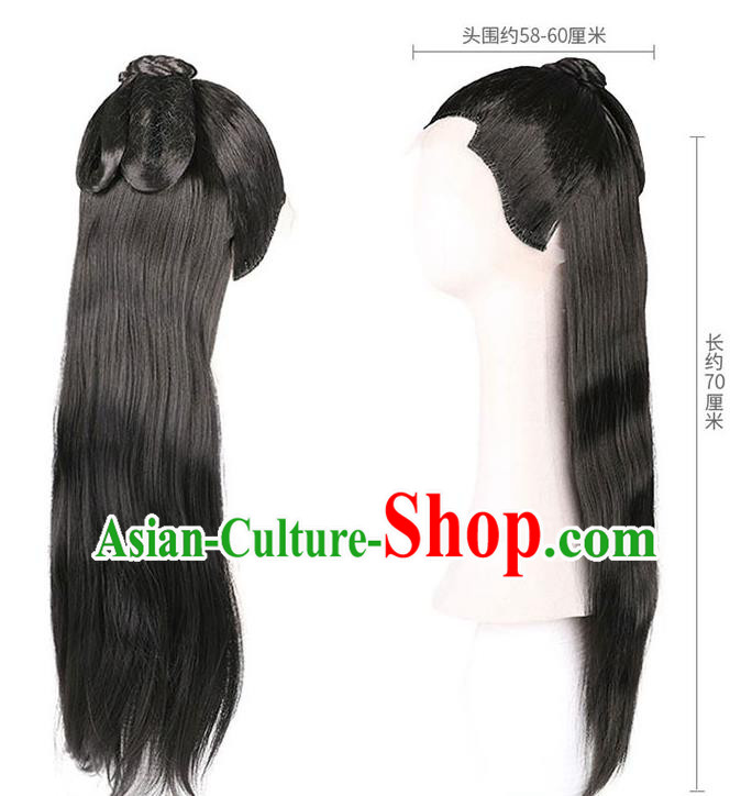 China Ancient Swordsman Wigs Traditional Tang Dynasty Noble Childe Wig Sheath for Men