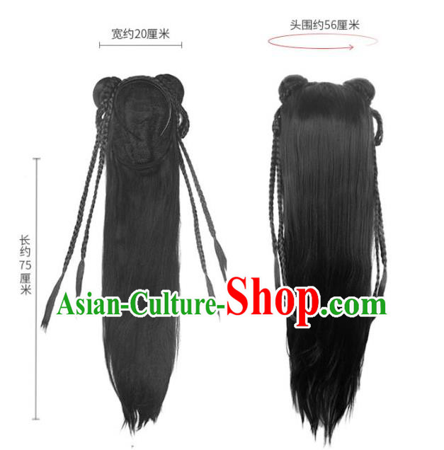Handmade Chinese Ancient Young Lady Wig Sheath Traditional Song Dynasty Female Wigs Chignon