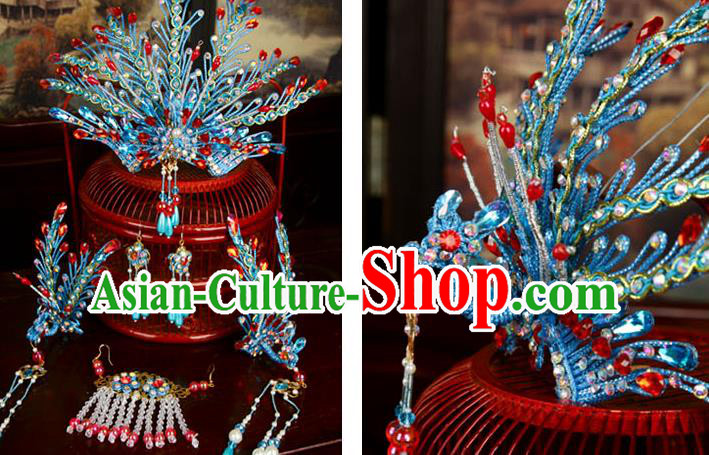 China Traditional Beijing Opera Hair Crown Ancient Queen Hair Jewelry Tassel Phoenix Hairpin
