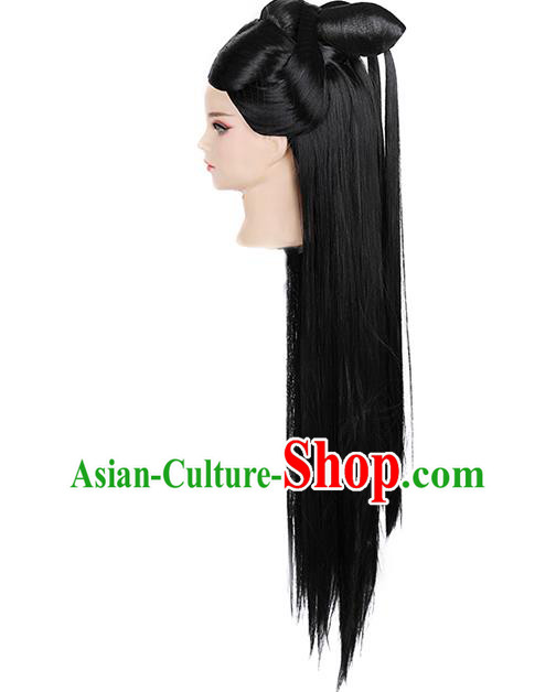 Chinese Ancient Goddess Bai Fengjiu Wig Sheath Traditional Antiquity Fairy Princess Wigs Chignon