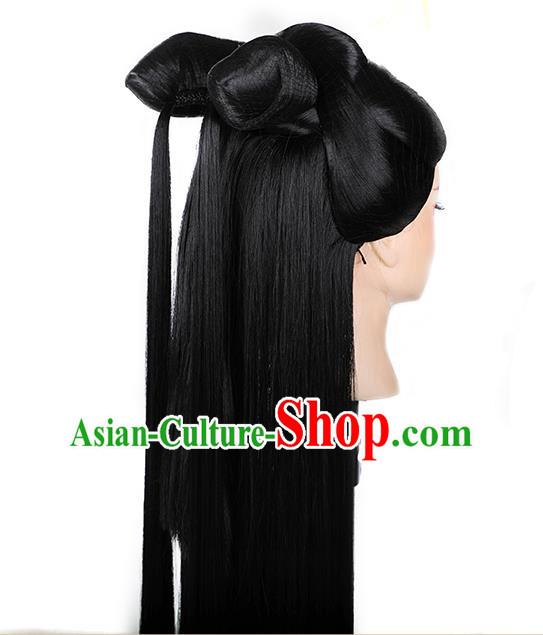 Chinese Ancient Goddess Bai Fengjiu Wig Sheath Traditional Antiquity Fairy Princess Wigs Chignon
