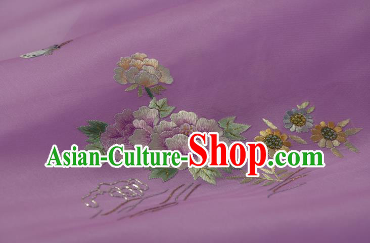 Chinese Suzhou Embroidered Peony Purple Silk Traditional Hanfu Silk Fabric