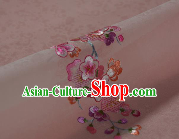 Chinese Suzhou Embroidered Plum Blossom Silk Traditional Hanfu White Silk Fabric