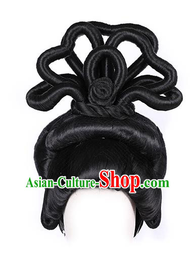 Chinese Ancient Queen Wig Sheath Traditional Tang Dynasty Imperial Consort Wigs Chignon and Hairpins