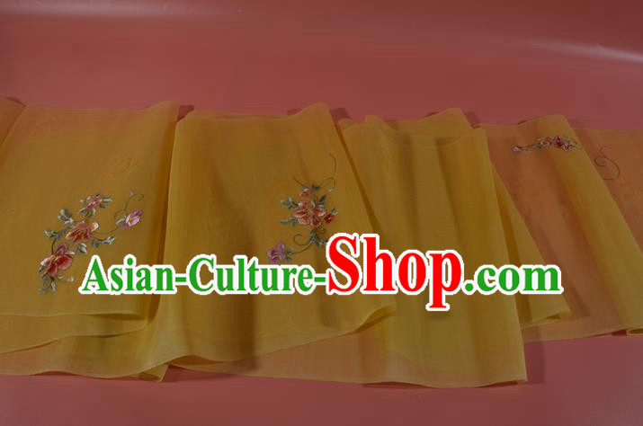 Chinese Traditional Hanfu Yellow Silk Fabric Embroidered Flowers Silk Material