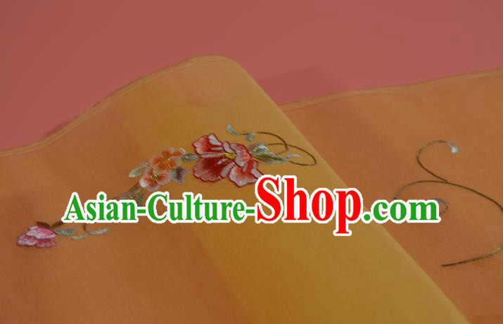 Chinese Traditional Hanfu Yellow Silk Fabric Embroidered Flowers Silk Material