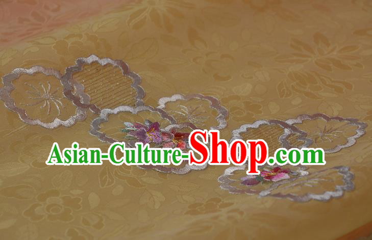 Chinese Embroidered Silk Material Traditional Hanfu Dress Light Yellow Silk Fabric