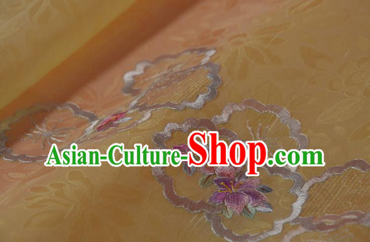 Chinese Embroidered Silk Material Traditional Hanfu Dress Light Yellow Silk Fabric