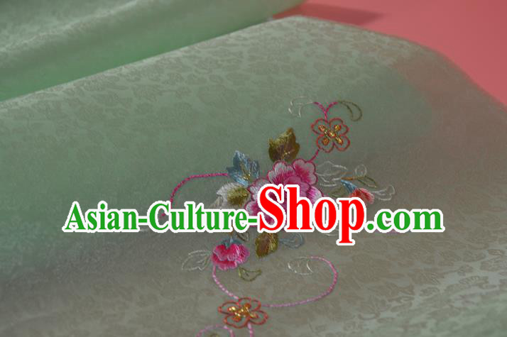 Chinese Jacquard Silk Material Traditional Hanfu Dress Embroidered Flowers Green Silk Fabric
