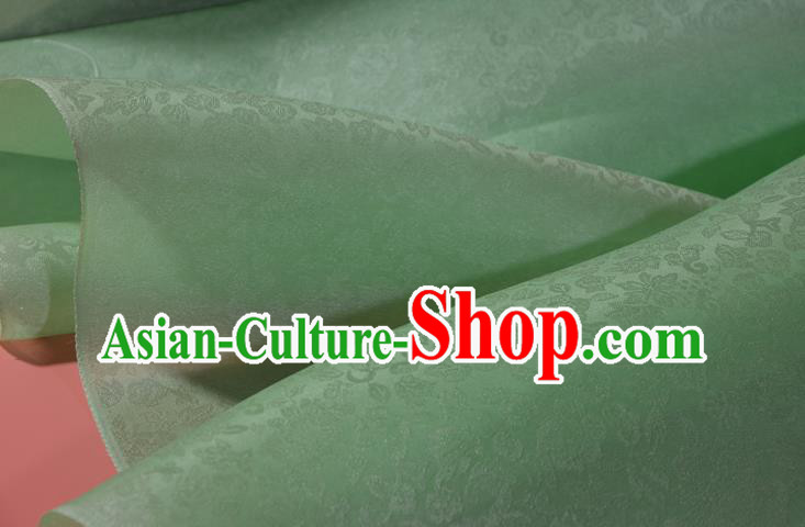 Chinese Jacquard Silk Material Traditional Hanfu Dress Embroidered Flowers Green Silk Fabric