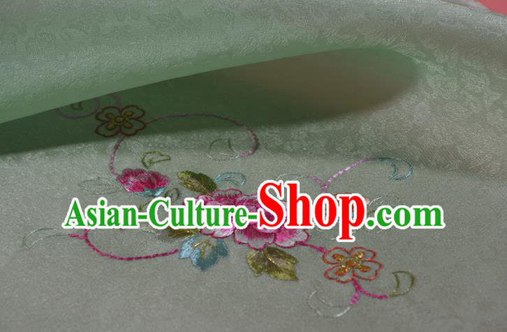 Chinese Jacquard Silk Material Traditional Hanfu Dress Embroidered Flowers Green Silk Fabric