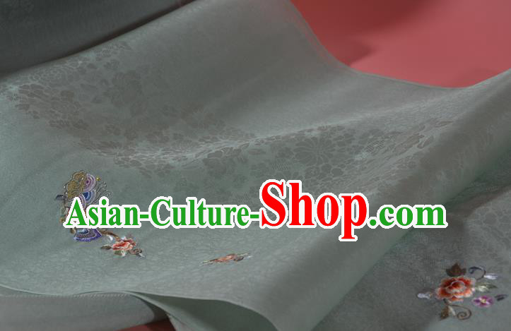 Chinese Jacquard Daisy Pattern Silk Material Traditional Hanfu Dress Embroidered Light Blue Silk Fabric