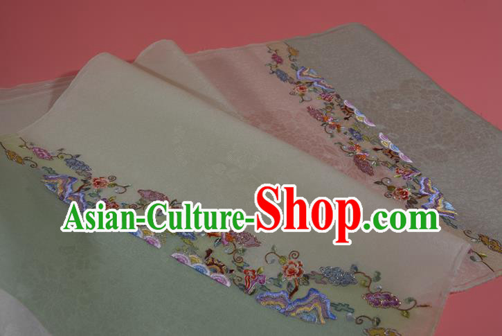 Chinese Jacquard Daisy Pattern Silk Material Traditional Hanfu Dress Embroidered Light Blue Silk Fabric