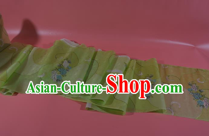 Chinese Classical Peony Pattern Silk Material Traditional Hanfu Dress Light Green Silk Fabric