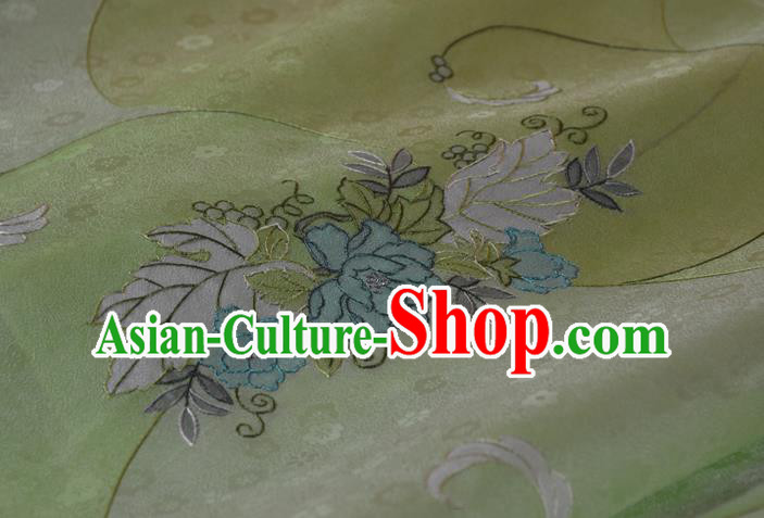 Chinese Classical Peony Pattern Silk Material Traditional Hanfu Dress Light Green Silk Fabric