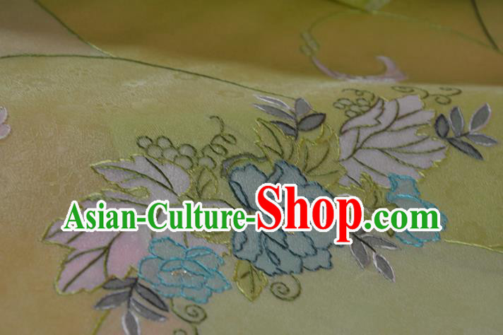 Chinese Classical Peony Pattern Silk Material Traditional Hanfu Dress Light Green Silk Fabric