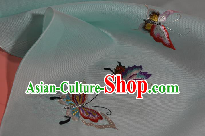 Chinese Classical Butterfly Pattern Silk Material Traditional Hanfu Dress Embroidered Light Blue Silk Fabric