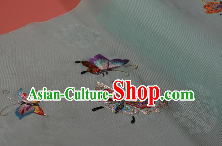 Chinese Classical Butterfly Pattern Silk Material Traditional Hanfu Dress Embroidered Light Blue Silk Fabric