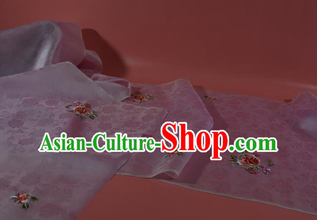 Chinese Classical Peony Pattern Silk Material Traditional Hanfu Dress Embroidered Pink Silk Fabric