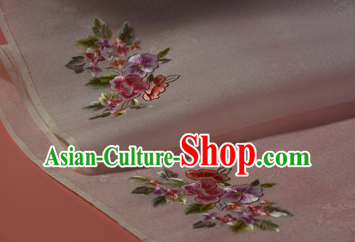 Chinese Classical Flowers Pattern Silk Material Traditional Hanfu Dress Embroidered White Silk Fabric