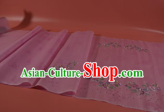 Chinese Classical Peach Flowers Pattern Silk Material Traditional Hanfu Dress Embroidered Pink Silk Fabric