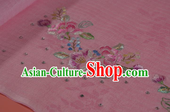 Chinese Classical Peach Flowers Pattern Silk Material Traditional Hanfu Dress Embroidered Pink Silk Fabric