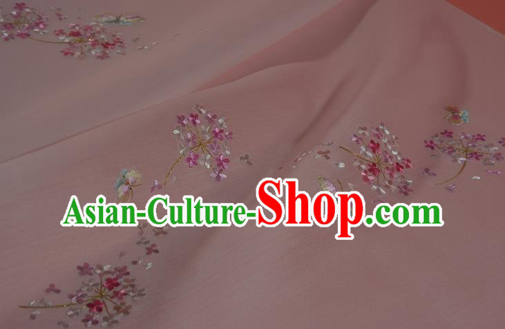 Chinese Traditional Hanfu Dress Embroidered Light Pink Silk Fabric Classical Butterfly Pattern Silk Material