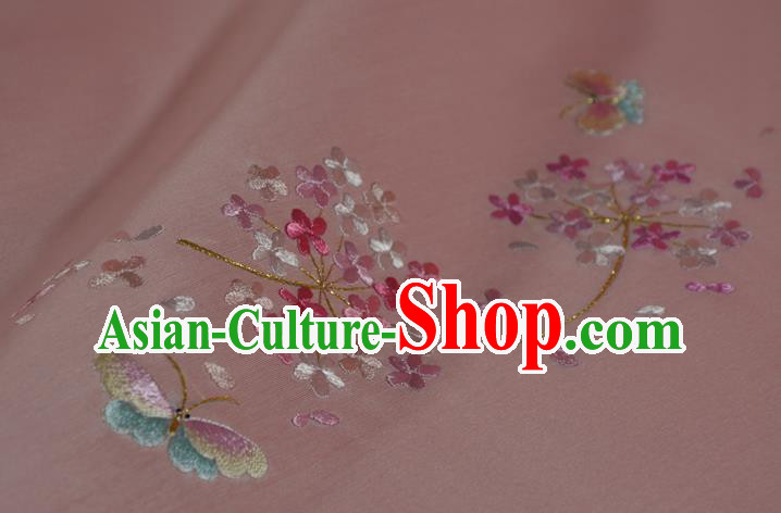 Chinese Traditional Hanfu Dress Embroidered Light Pink Silk Fabric Classical Butterfly Pattern Silk Material