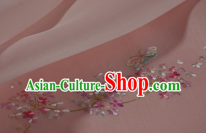 Chinese Traditional Hanfu Dress Embroidered Light Pink Silk Fabric Classical Butterfly Pattern Silk Material