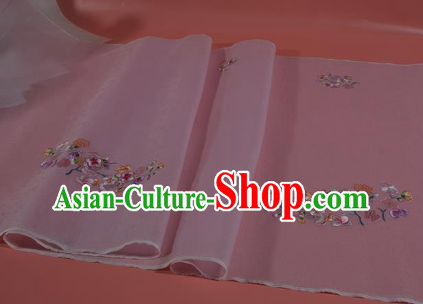 Chinese Traditional Hanfu Pink Silk Fabric Classical Embroidered Plum Blossom Silk Material