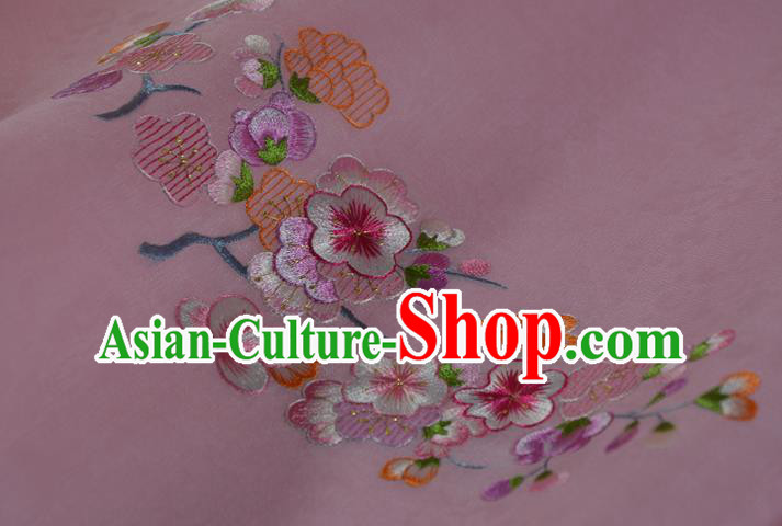 Chinese Traditional Hanfu Pink Silk Fabric Classical Embroidered Plum Blossom Silk Material