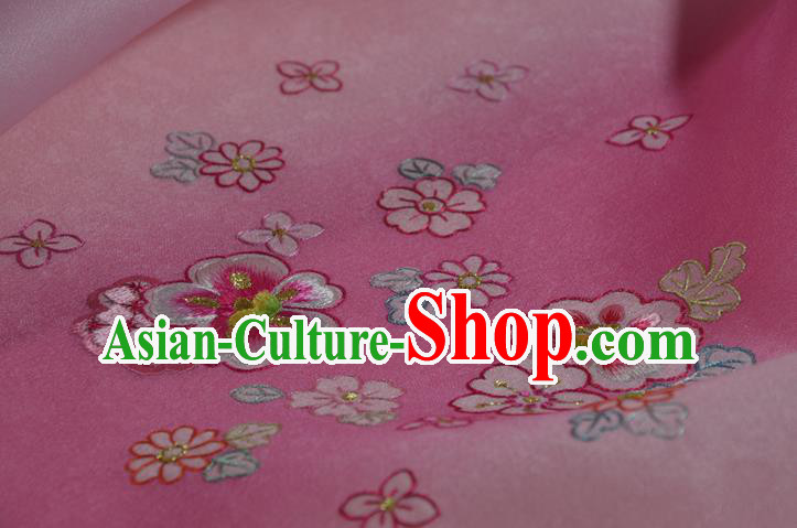 Chinese Traditional Hanfu Deep Pink Silk Fabric Classical Embroidered Peach Blossom Silk Material