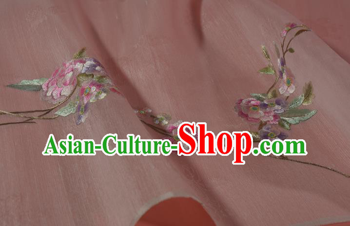 Chinese Traditional Hanfu Light Pink Silk Fabric Classical Embroidered Begonia Silk Material