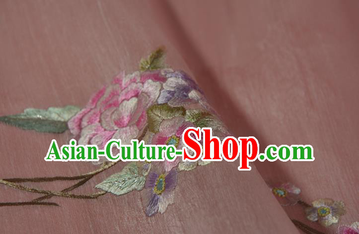 Chinese Traditional Hanfu Light Pink Silk Fabric Classical Embroidered Begonia Silk Material