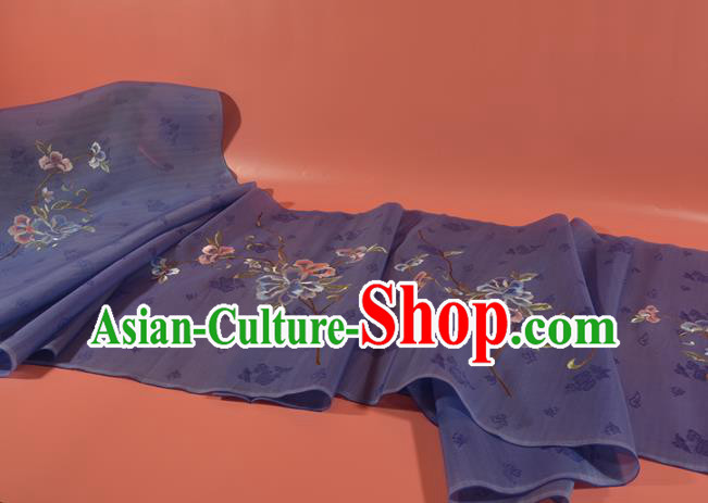 Chinese Traditional Hanfu Purple Silk Fabric Classical Embroidered Flowers Silk Material