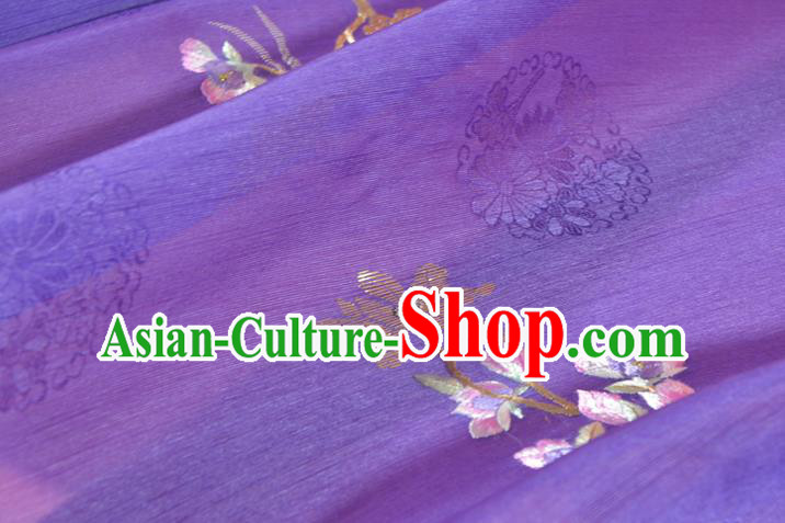 Chinese Traditional Hanfu Deep Purple Silk Fabric Classical Embroidered Mangnolia Silk Material