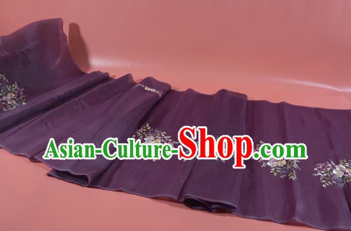 Chinese Traditional Purple Silk Fabric Classical Hanfu Embroidered Primrose Silk Material