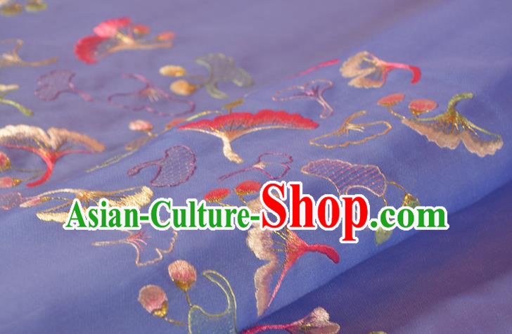 Chinese Classical Lilac Silk Fabric Traditional Hanfu Embroidered Ginkgo Leaf Silk Material