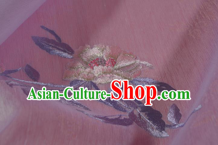 Chinese Classical Light Pink Silk Fabric Traditional Hanfu Embroidered Peony Silk Material
