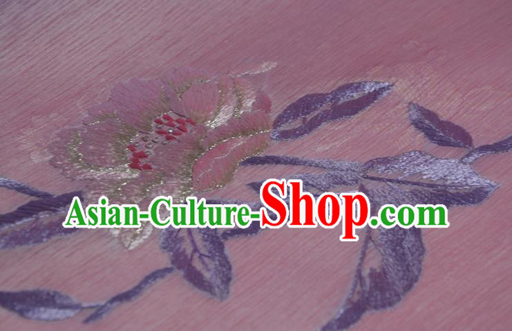 Chinese Classical Light Pink Silk Fabric Traditional Hanfu Embroidered Peony Silk Material