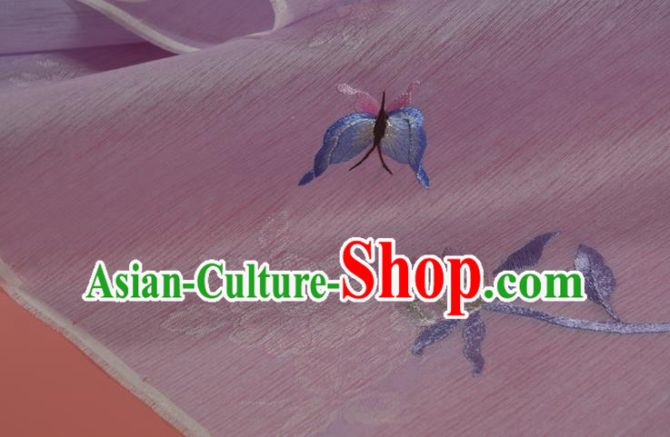 Chinese Classical Light Pink Silk Fabric Traditional Hanfu Embroidered Peony Silk Material