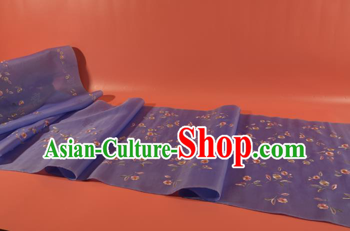 Chinese Classical Violet Natural Silk Material Traditional Hanfu Embroidered Flowers Silk Fabric