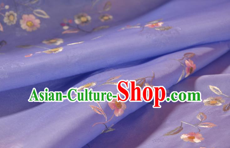 Chinese Classical Violet Natural Silk Material Traditional Hanfu Embroidered Flowers Silk Fabric