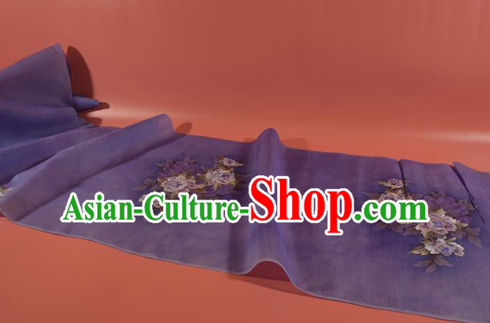 Chinese Classical Natural Silk Material Traditional Hanfu Embroidered Purple Peony Silk Fabric
