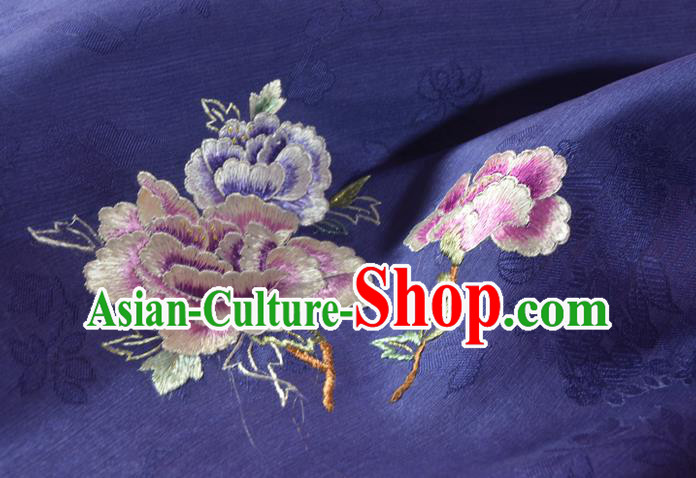 Chinese Classical Deep Purple Natural Silk Material Traditional Hanfu Embroidered Peony Silk Fabric